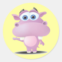 cute sad little hippo round stickers