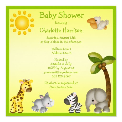 Cute Safari Animals Baby Shower Personalized Invitation (front side)