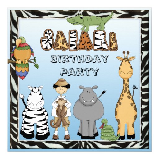 Cute Safari Animals Birthday Party Custom Announcement