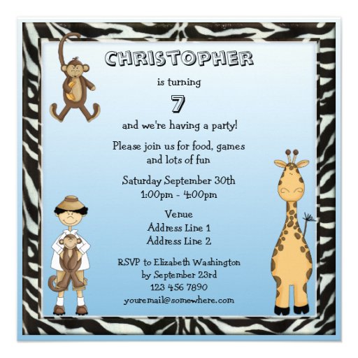 Cute Safari Animals Birthday Party Custom Announcement