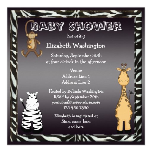 Cute Safari Animals Neutral Baby Shower Personalized Invite