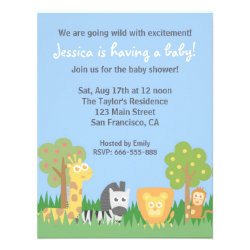 Cute Safari Animals Theme Baby Shower Party Custom Invite