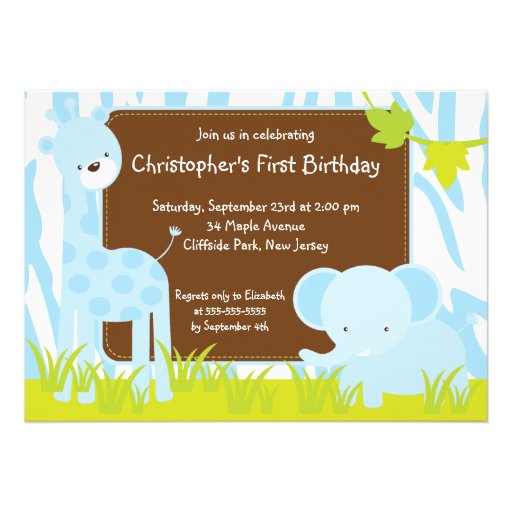 Cute Safari Baby Animals Birthday Party Invitation