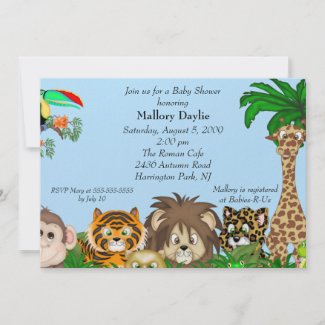 Cute Safari It&#39;s A Jungle Boy Baby Shower Personalized Invite