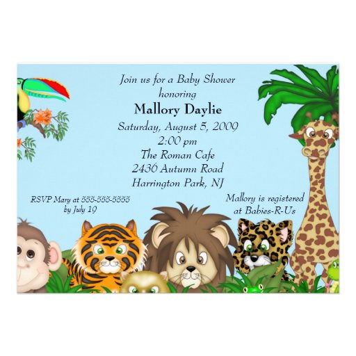 Cute Safari It's A Jungle Boy Baby Shower Personalized Invite