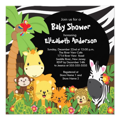 Cute Safari Jungle Animals Baby Shower Invitations
