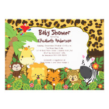 Cute Safari Jungle Animals Baby Shower Invitations