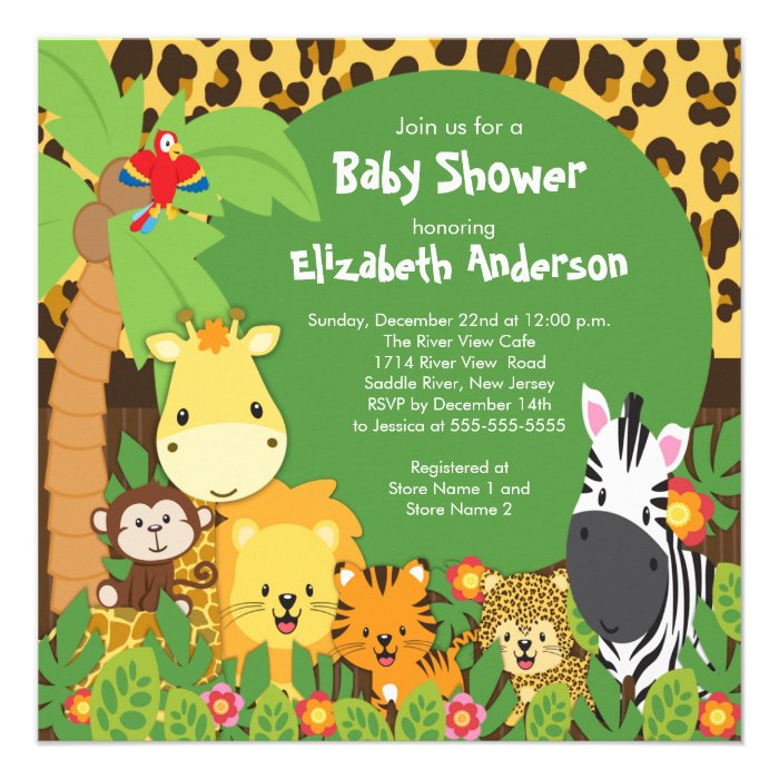 Cute Safari Jungle Animals Baby Shower Invitations from Zazzle