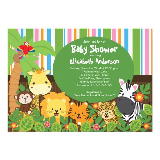 Cute Safari Jungle Animals Baby Shower Invitations (front side)