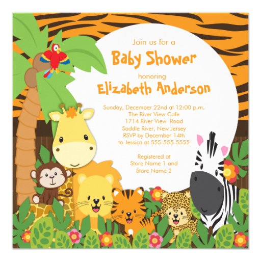 Cute Safari Jungle Animals Baby Shower Invitations