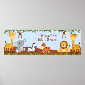Cute Safari Jungle Animals Boy Baby Shower Banner Posters