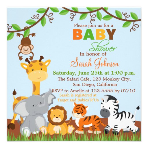 Cute Safari Jungle Baby Shower Invitation