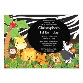 Cute Safari Jungle Birthday Party Invitations