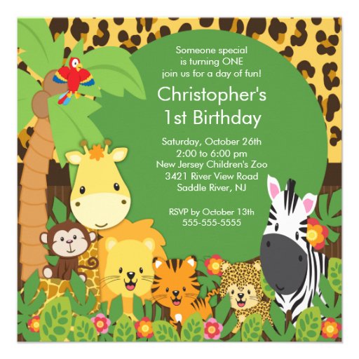 Cute Safari Jungle Birthday Party Invitations