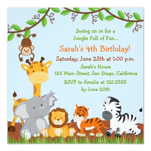 cute safari jungle birthday party invitations zazzle jungle party invitation wording