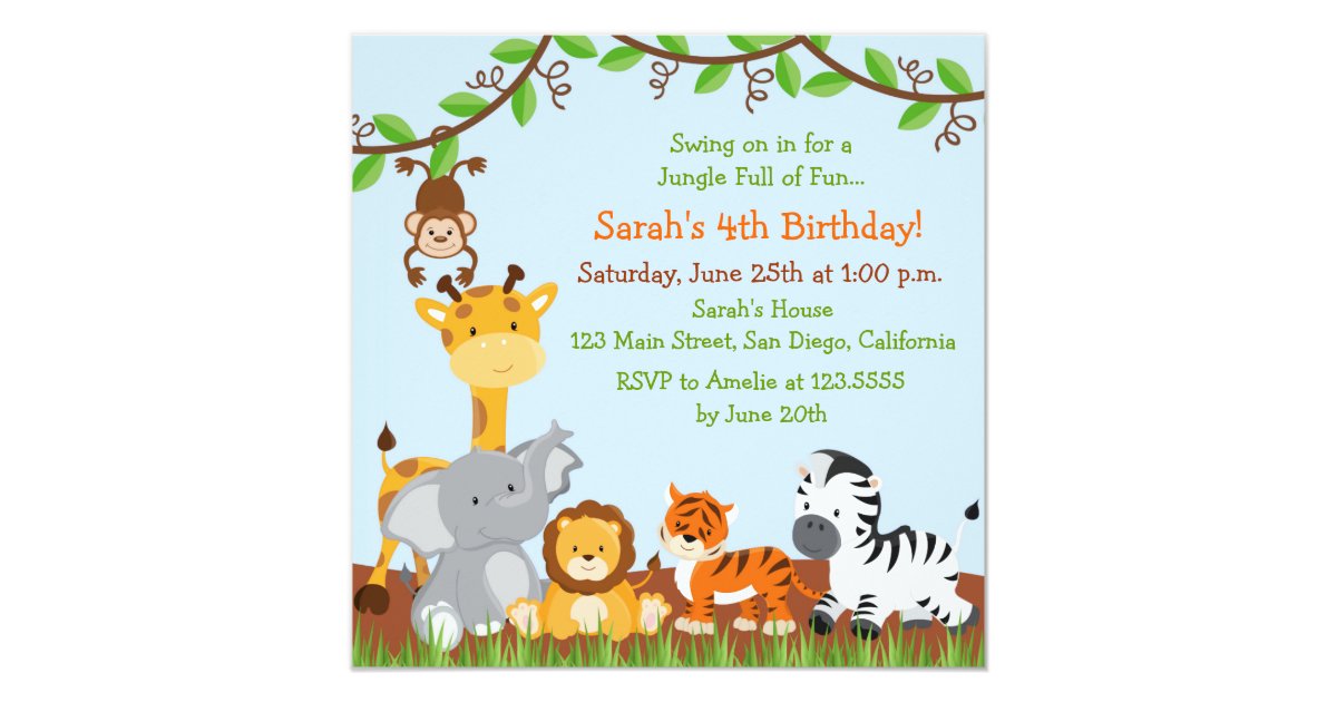 cute safari jungle birthday party invitations zazzle jungle party invitation wording