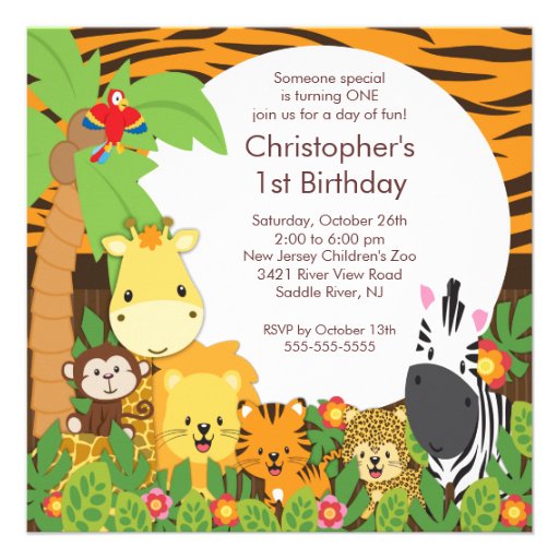 Cute Safari Jungle Birthday Party Invitations