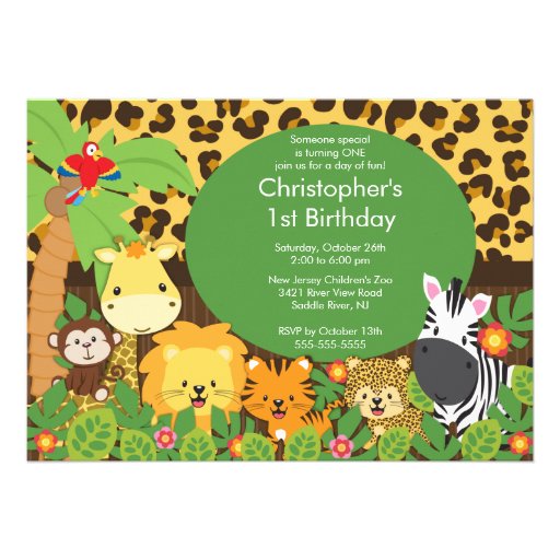 Cute Safari Jungle Birthday Party Invitations