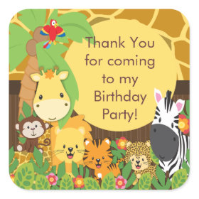 Cute Safari Jungle Birthday Party Square Sticker