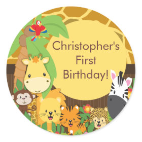 Cute Safari Jungle Birthday Party Classic Round Sticker