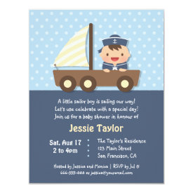Cute Sailor Boy Nautical Baby Shower Invitations