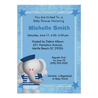 Cute Sailor Elephant Baby Shower Invitation