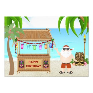 Cute Santa Beach Holiday Birthday Invitations