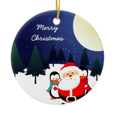 Cute Santa Claus and penguins Christmas ornament