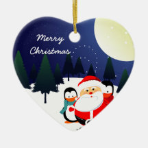 Cute Santa Claus and penguins Christmas ornament