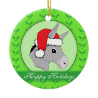 Cute Santa Donkey Holly Season's Greetings Christmas Ornaments