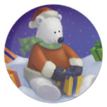 Cute Santa Polar Bear Decorative Holiday Plate plates