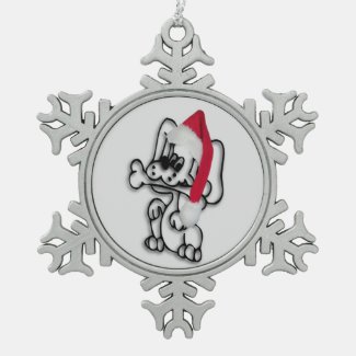 Cute Santa Puppy Dog Pewter Snowflake Ornament