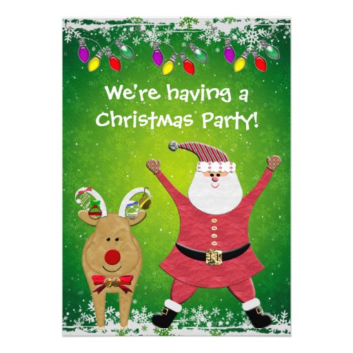 Cute Santa & Rudolph Christmas Party Invites