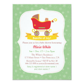 Cute Santa Sleigh Stroller Baby Shower Invitations
