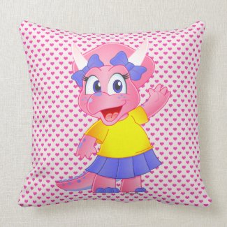 Cute Savannah the Dino Pillow with Pink Hearts