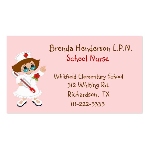 Cute School Nurse Business Card (front side)
