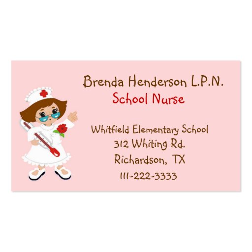 Cute School Nurse Business Card
