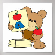 cute school teddy bear A is for Apple Poster