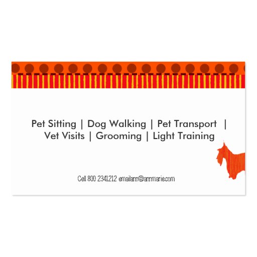 Cute Scott Terrier Pet Services & Pet Care Business Card (back side)