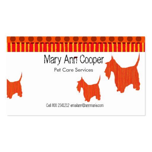Cute Scott Terrier Pet Services & Pet Care Business Card (front side)