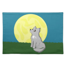 Cute Scruffy Wolf with Moon Placemat