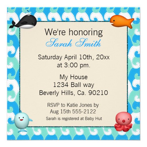 Cute Sea Animals Baby Shower Invitations