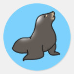 Cute sea lion round stickers