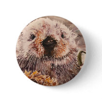 Cute Sea Otter Environmentalist Button Save Otters by michelleys Cute Sea Otter Environmentalist Button Save Otters
