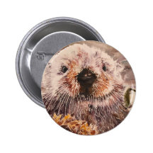 Cute Sea Otter Environmentalist Button Save Otters