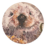 Cute Sea Otter In Kelp Watercolor Seascape Sticker