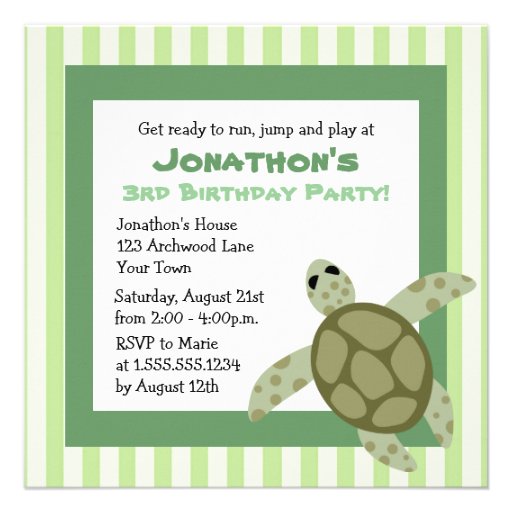 Cute Sea Turtle Birthday Party Invite - Green