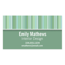 Cute Seafoam, Sage Green, & Baby Blue Striped Business Cards