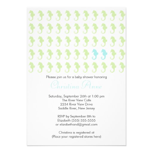 Cute Seahorse Twin Boys Multiple Baby Shower Personalized Announcements