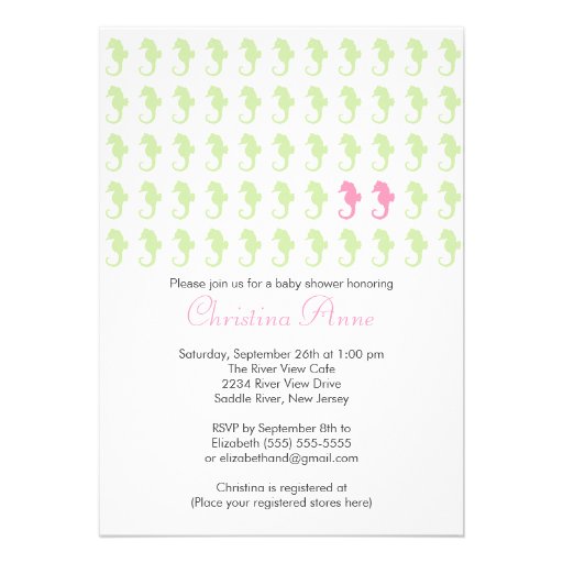Cute Seahorse Twin Girl Multiple Baby Shower Personalized Invite